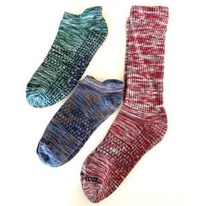Bombas NWOT 3 pair Large Assorted Socks Ankle Calf Gripper Green Blue Red Unisex